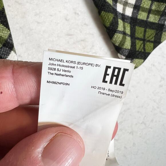 Michael Kors Dress Just Above the Knee Woman's XXL Green White Plaid Long Sleeve - Picture 13 of 14